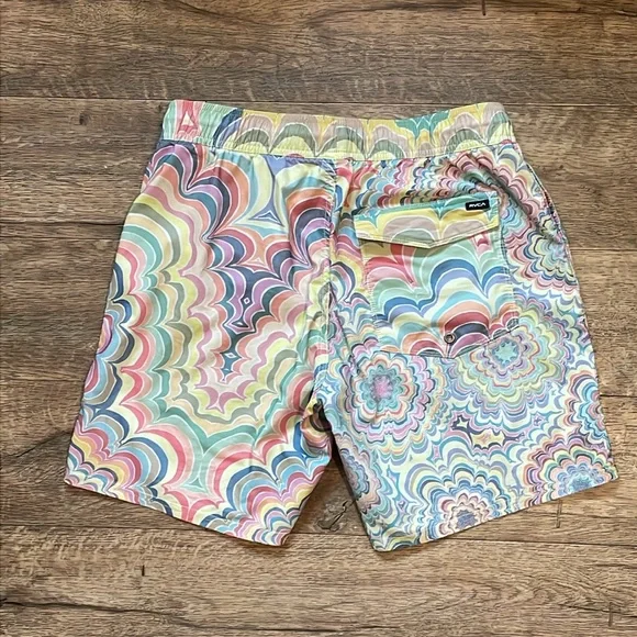 RVCA elastic waist shorts with psychedelic crazy pattern men’s small - Picture 2 of 7